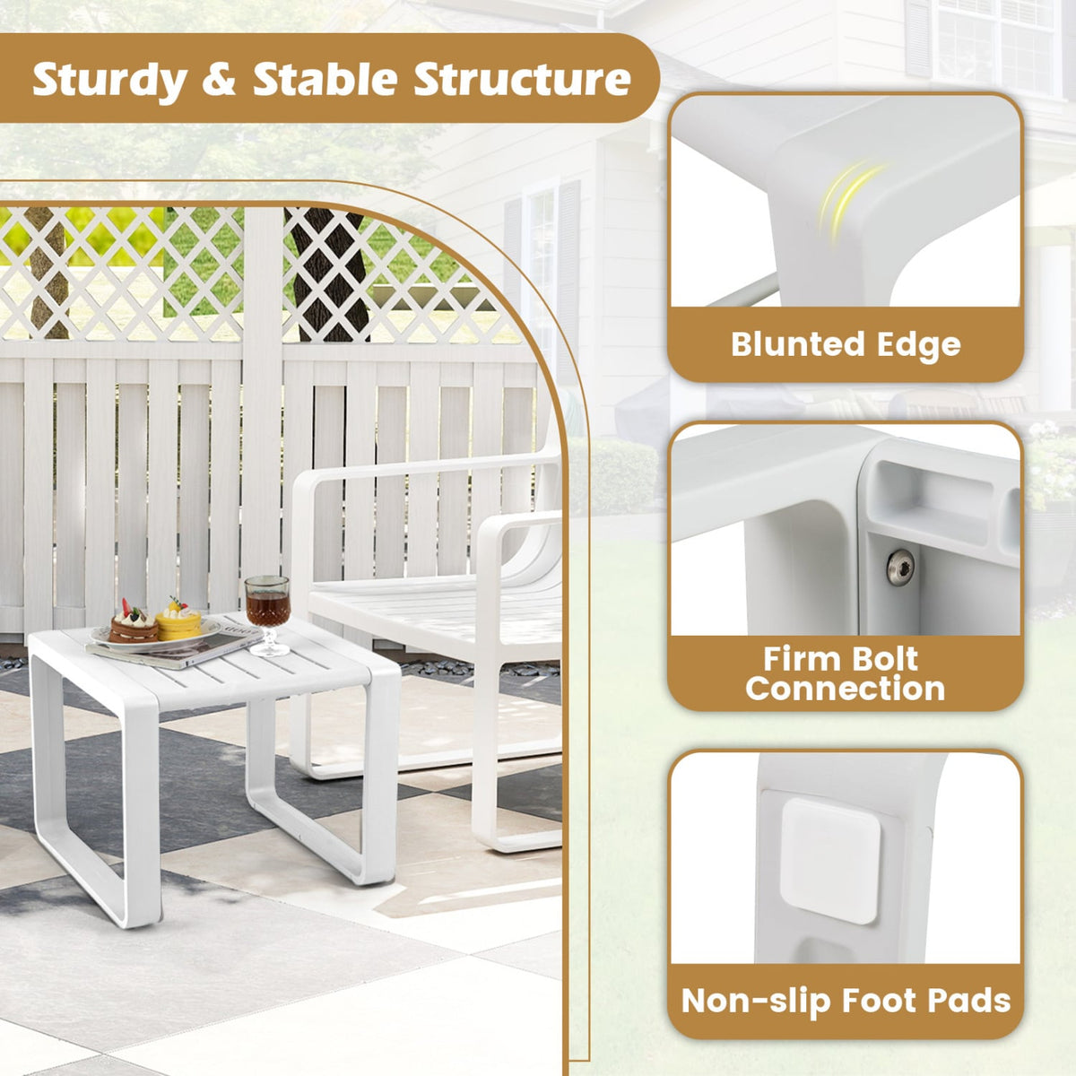 Weather Resistant Adirondack Outdoor Side Table Set of 2-White-Patio Coffee Tables-DECOROLALA