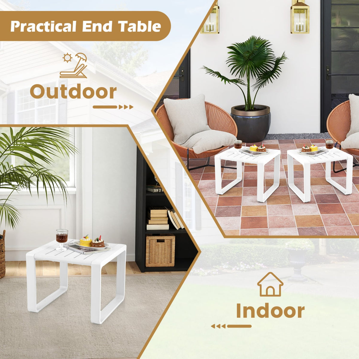 Weather Resistant Adirondack Outdoor Side Table Set of 2-White-Patio Coffee Tables-DECOROLALA