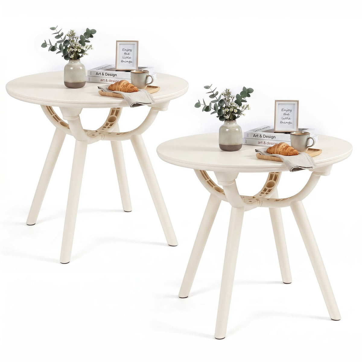 Weather-Resistant Circular Small End Table for Poolside and Balcony-set of 2-Patio Coffee Tables-DECOROLALA