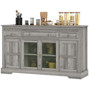 Weathered Grey Oak Buffet Sideboard with Glass Doors, Adjustable Shelves-DECOROLALA