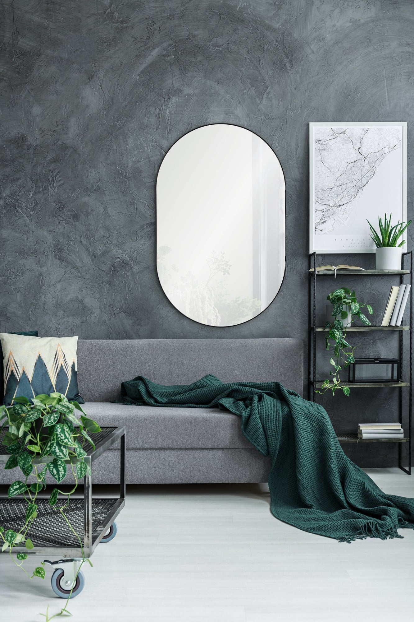 Webster 40" Tall Oval Wall Mirror, Black-Mirror-DECOROLALA