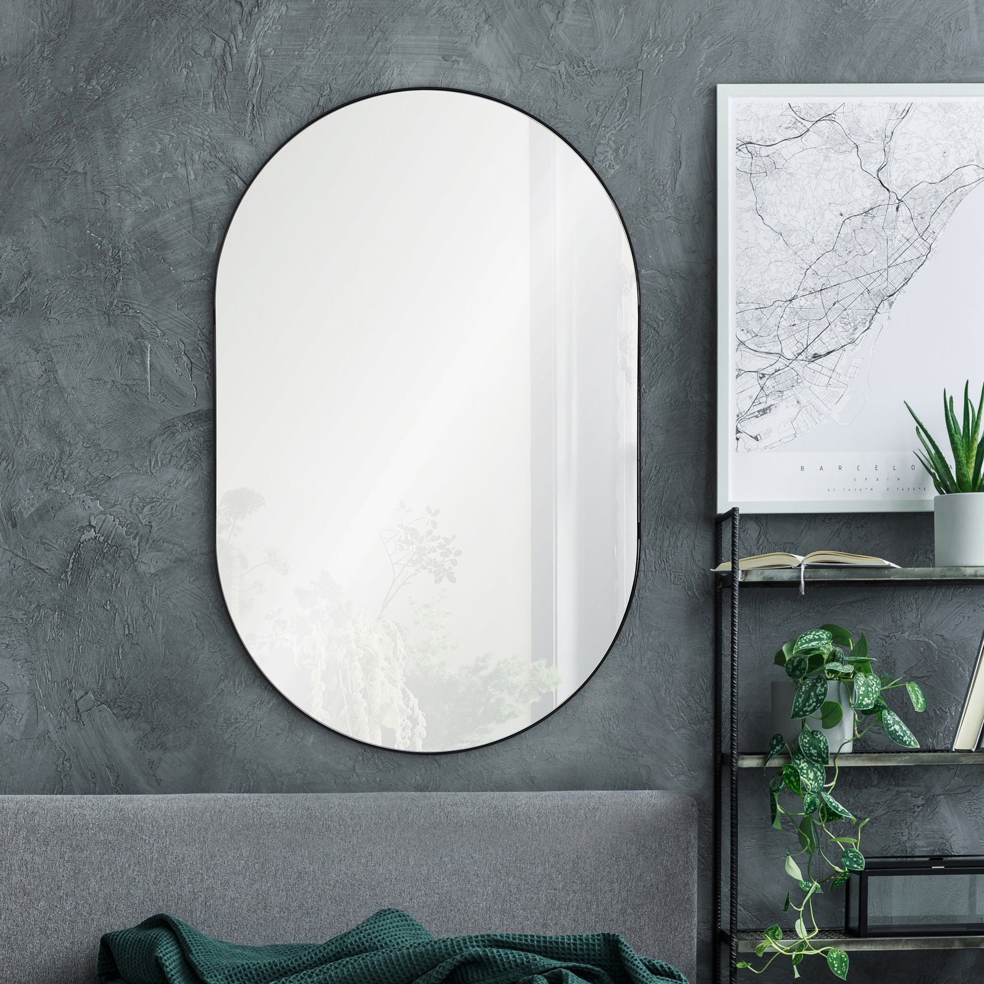 Webster 40" Tall Oval Wall Mirror, Black-Mirror-DECOROLALA