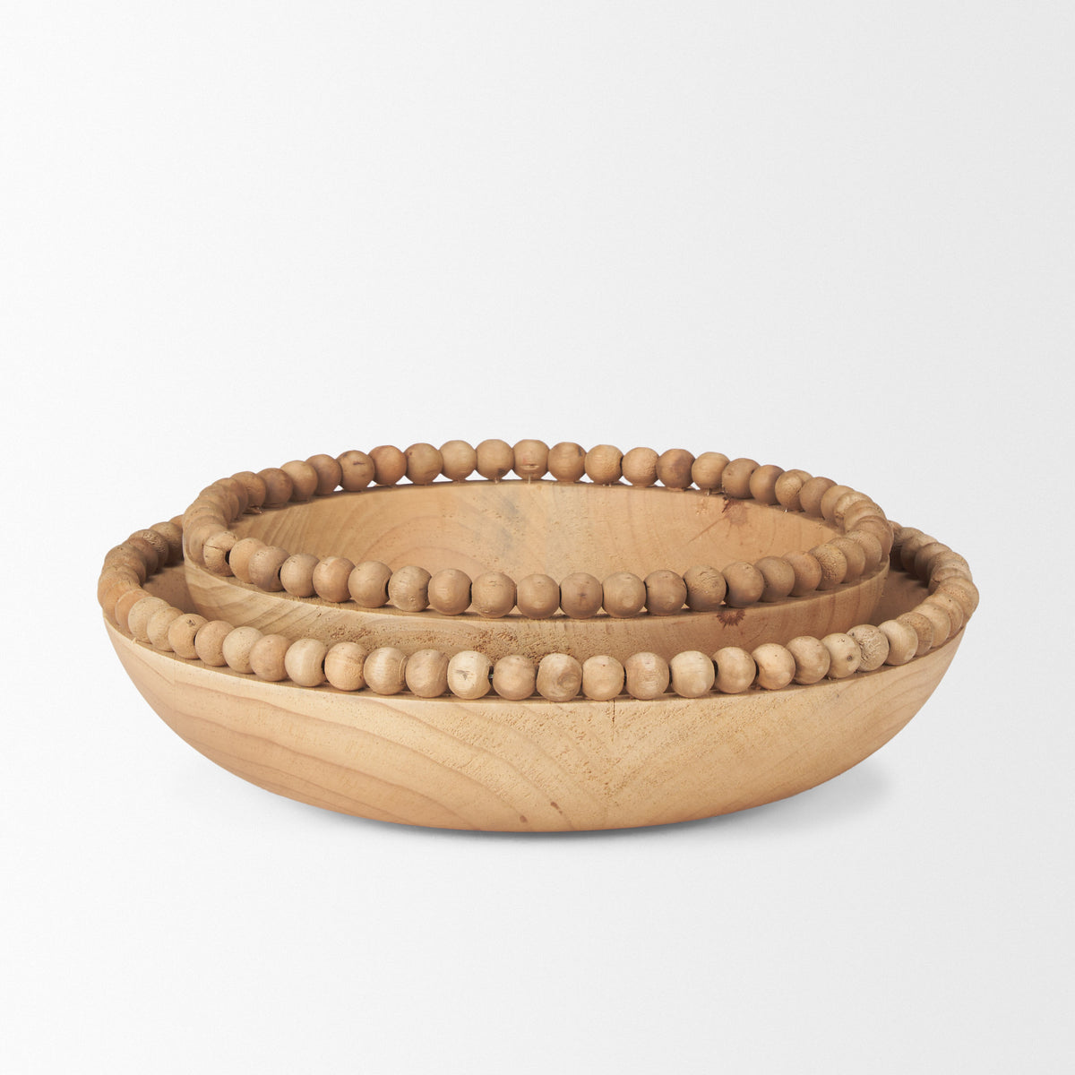 Wendell Dark Wood w/ Wood Beads Round Bowls-Bowls-DECOROLALA