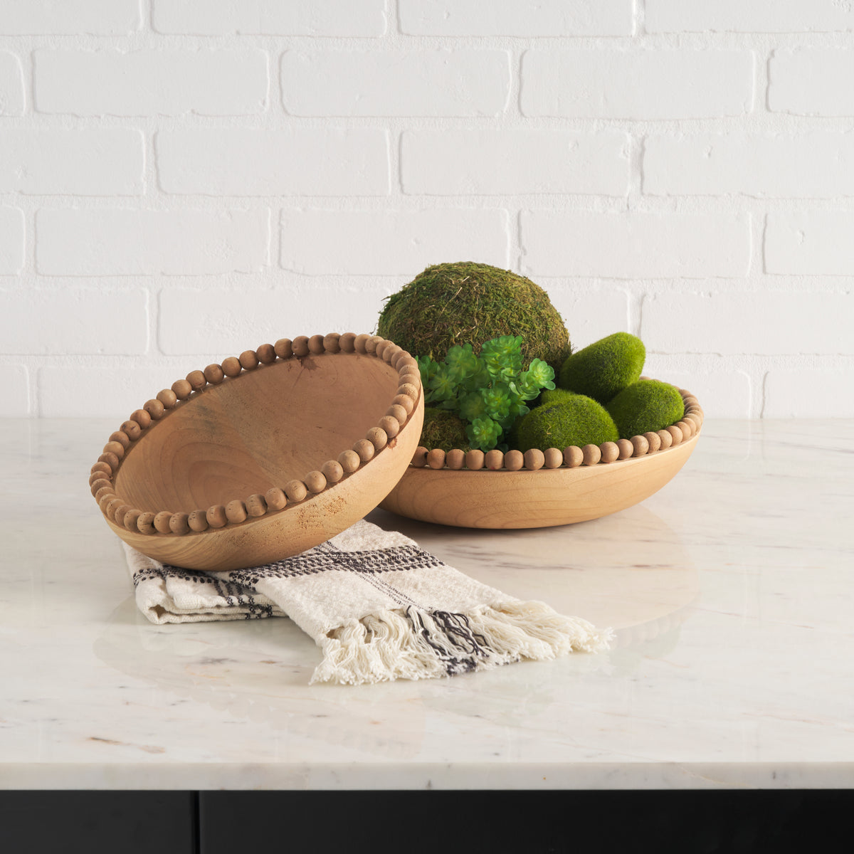 Wendell Dark Wood w/ Wood Beads Round Bowls-Bowls-DECOROLALA