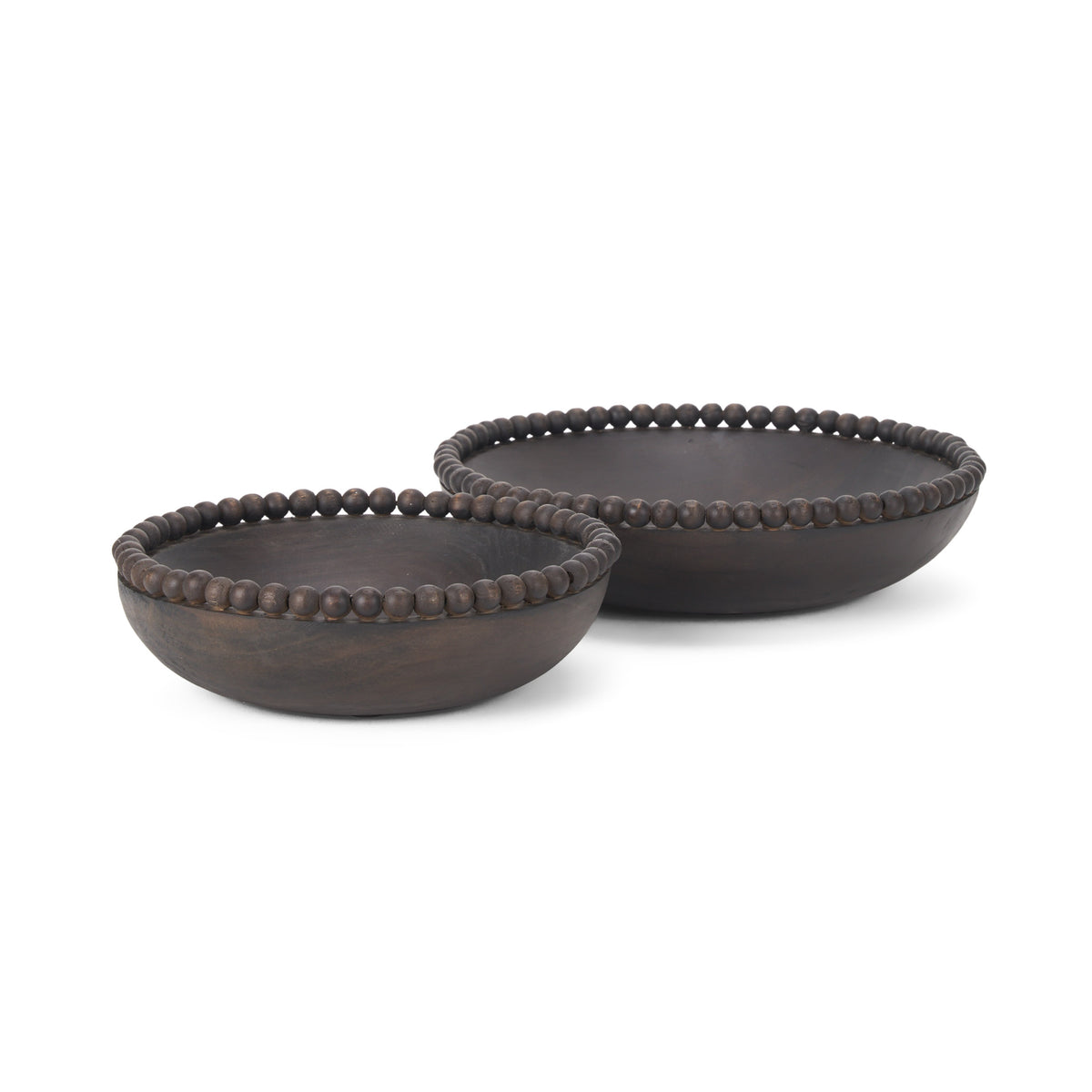 Wendell Dark Wood w/ Wood Beads Round Bowls-Bowls-DECOROLALA
