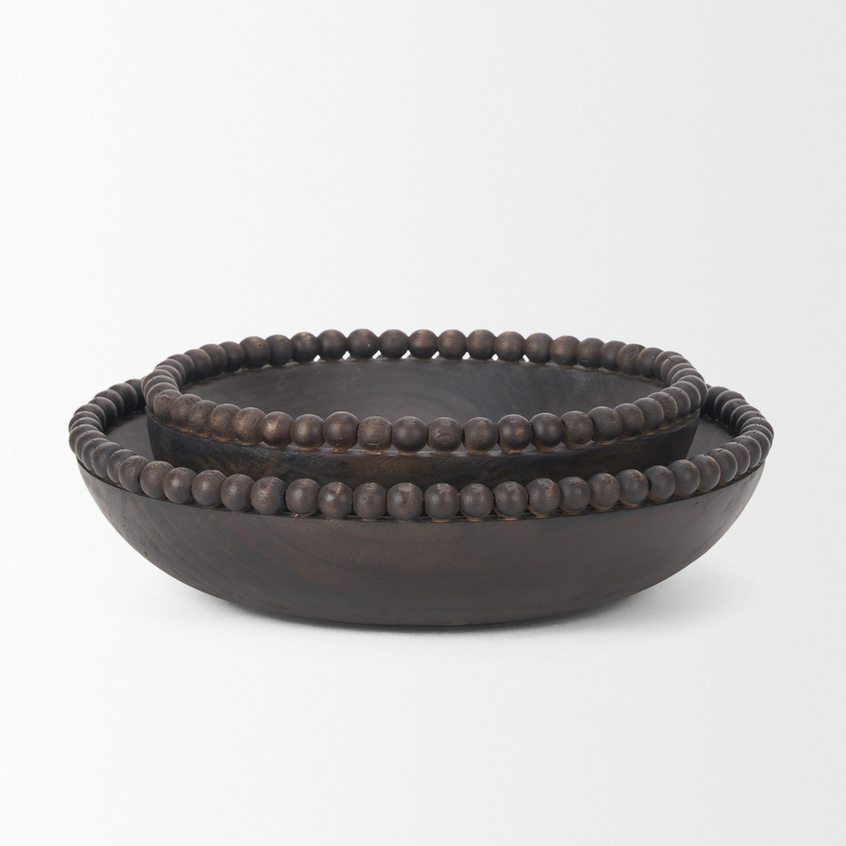Wendell Dark Wood w/ Wood Beads Round Bowls-Bowls-DECOROLALA
