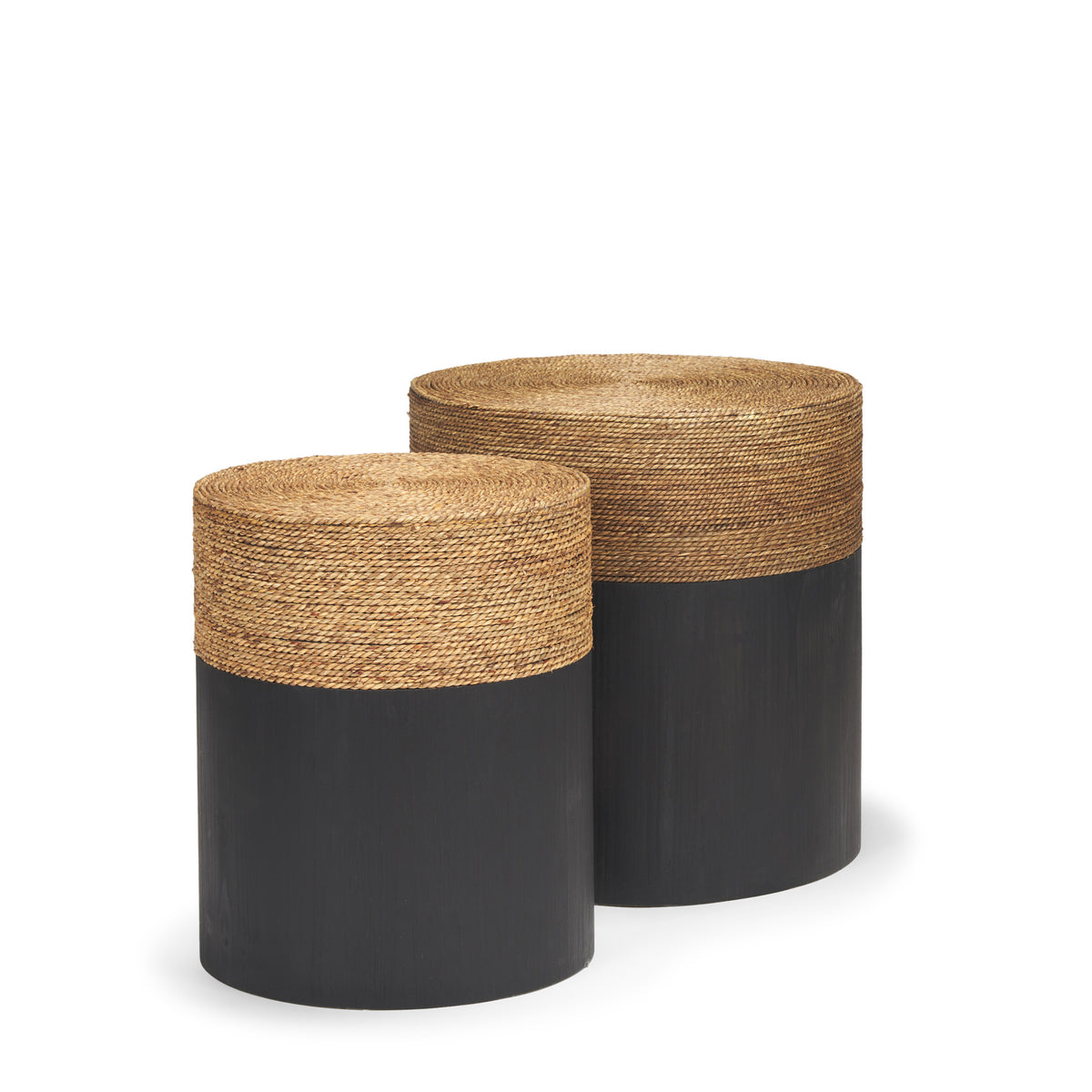 Wenopa Matte Black Wood w/ Natural Jute Accent Tables-Accent Tables-DECOROLALA