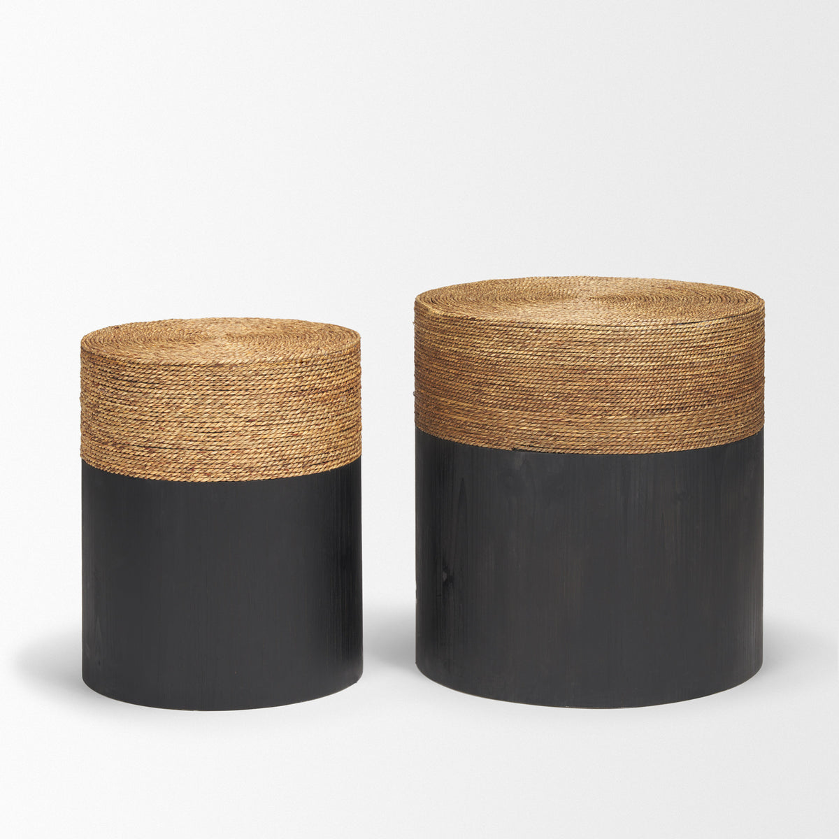 Wenopa Matte Black Wood w/ Natural Jute Accent Tables-Accent Tables-DECOROLALA