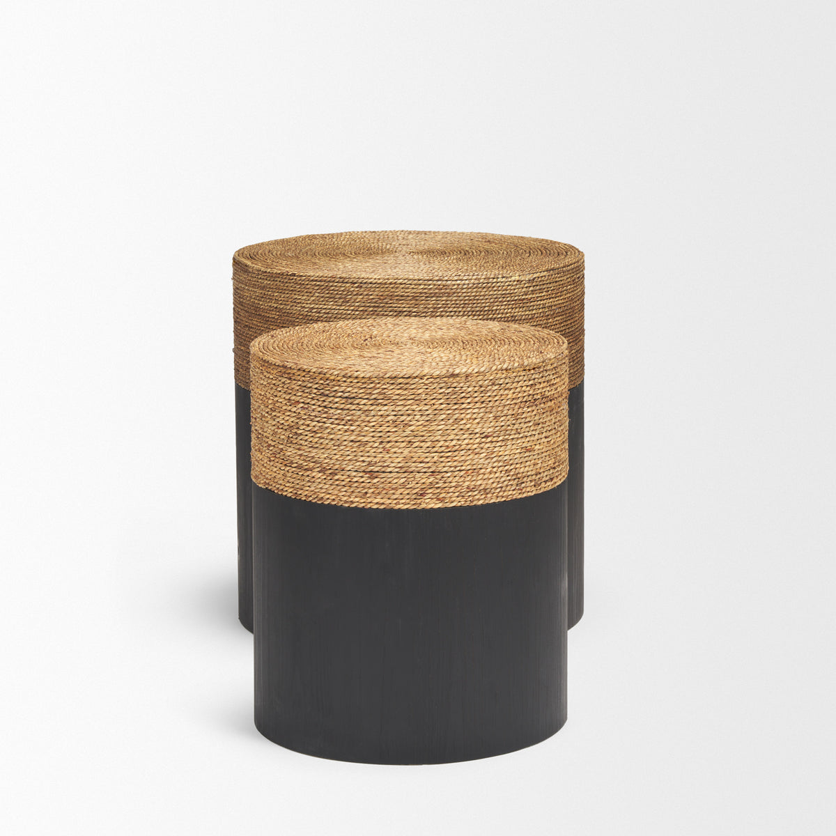 Wenopa Matte Black Wood w/ Natural Jute Accent Tables-Accent Tables-DECOROLALA