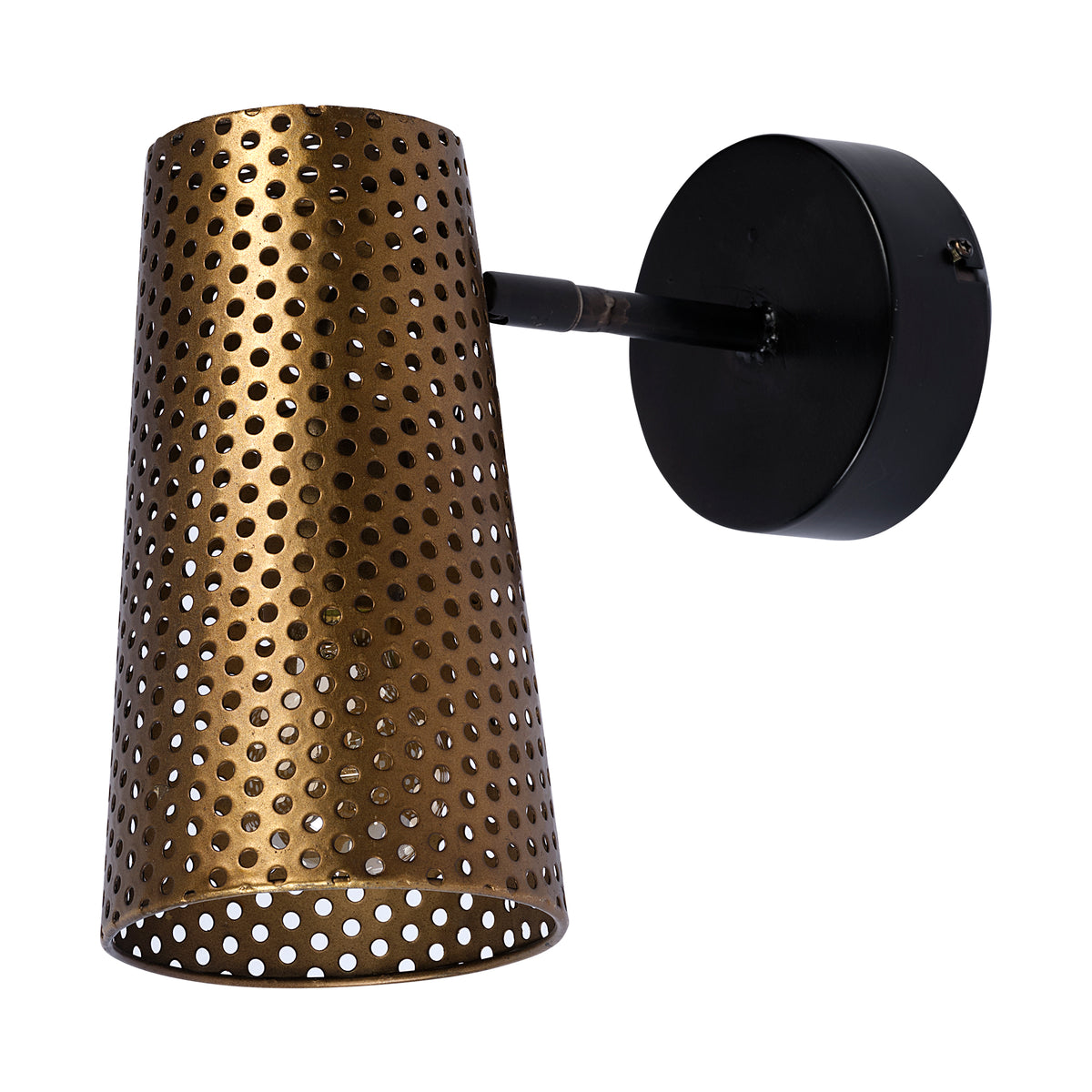 Wesley I 11x10.2 Gold Toned Perforated Metal Cone Wall Sconce-Wall Sconces-DECOROLALA