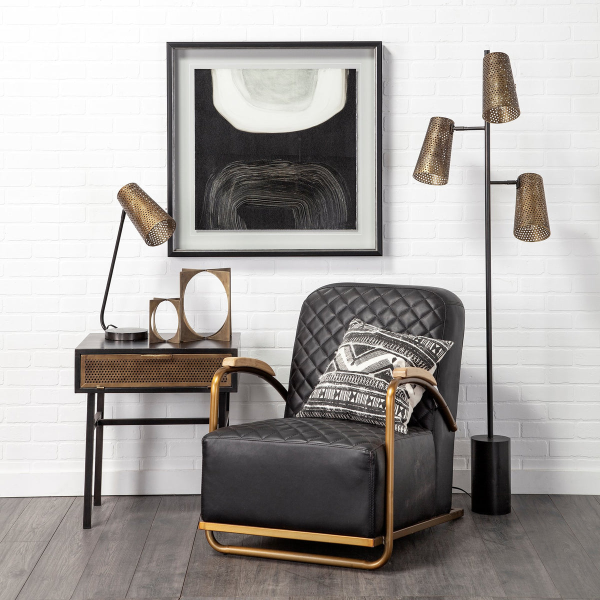 Wesley II Table Lamp - Gold/Black Perforated Metal-Table Lamps-DECOROLALA