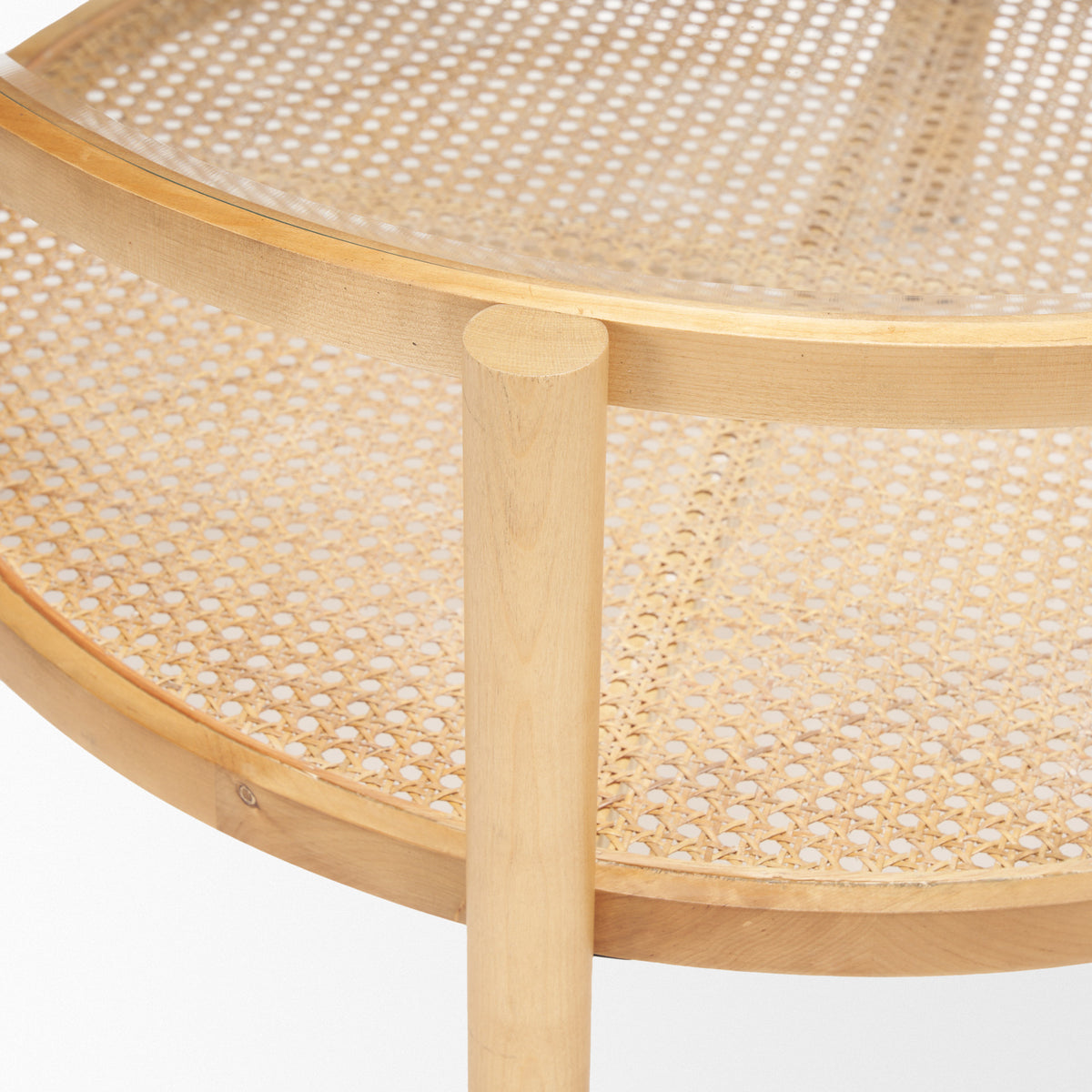Weslyn Solid Light Brown Wood and Glass Top w/ Cane Coffee Table-Coffee Tables-DECOROLALA