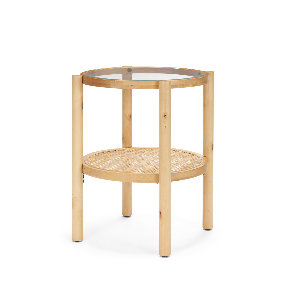 Weslyn Solid Light Brown Wood and Glass Top w/ Cane Side Table-End and Side Tables-DECOROLALA