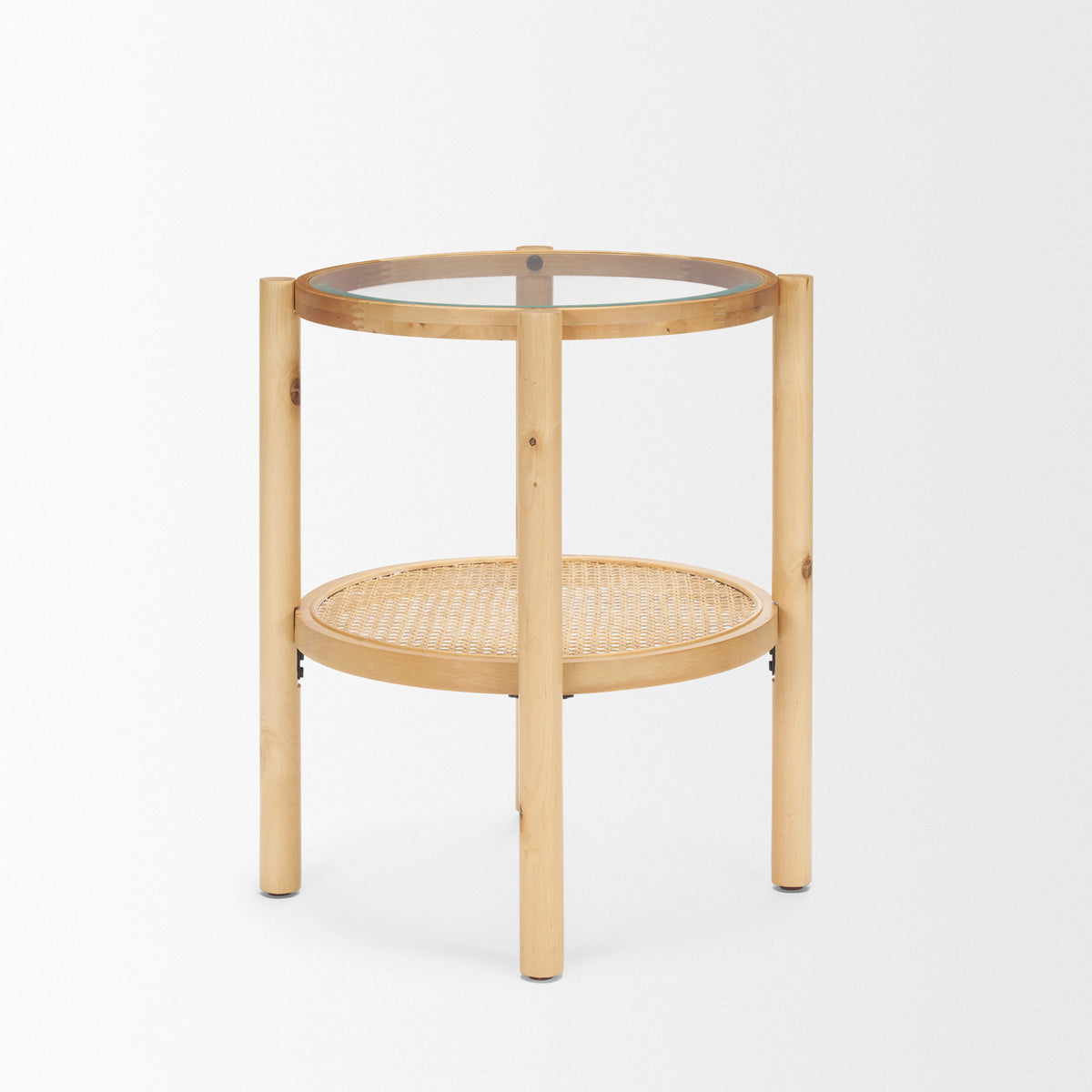 Weslyn Solid Light Brown Wood and Glass Top w/ Cane Side Table-End and Side Tables-DECOROLALA