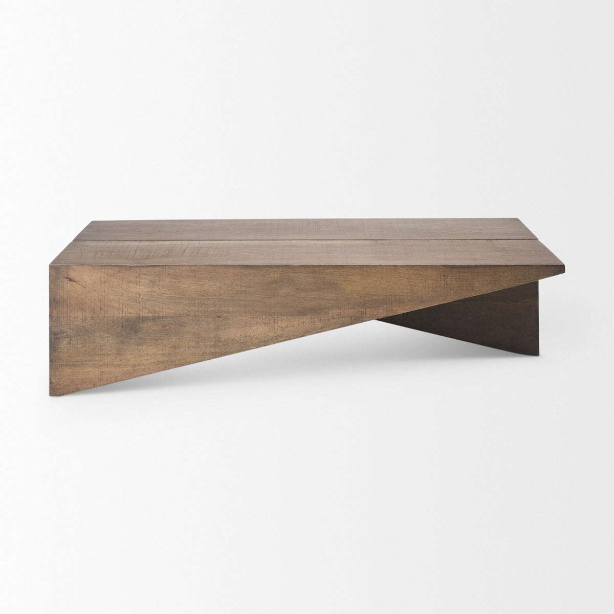 West 55L x 32W x 14H Medium Brown Wooden Angled Coffee Table-Coffee Tables-DECOROLALA