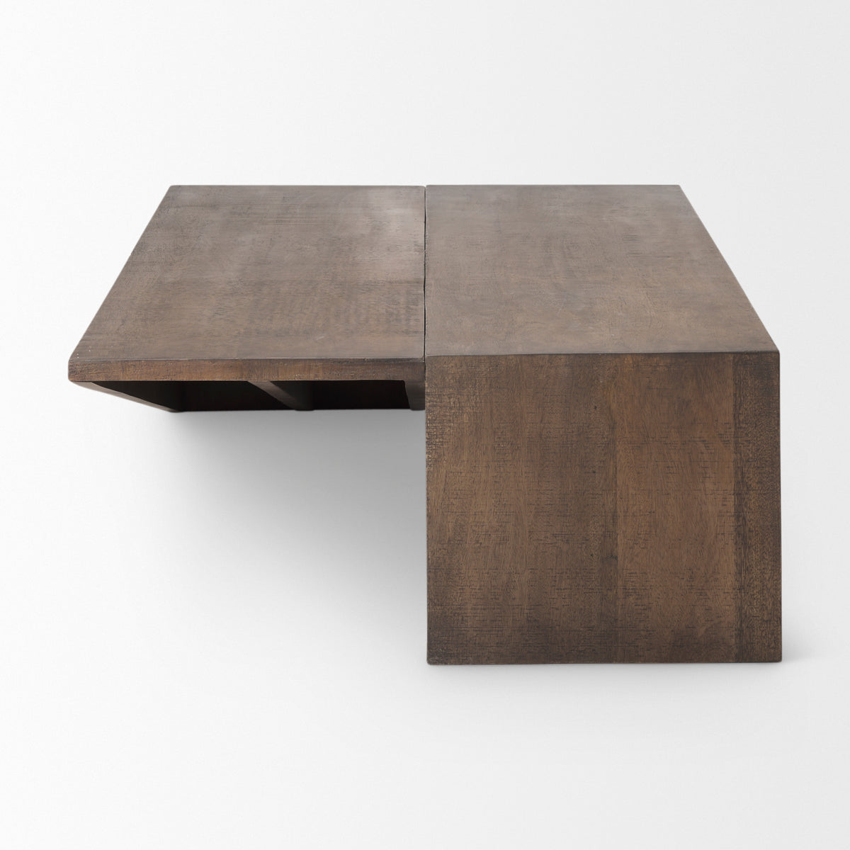 West 55L x 32W x 14H Medium Brown Wooden Angled Coffee Table-Coffee Tables-DECOROLALA