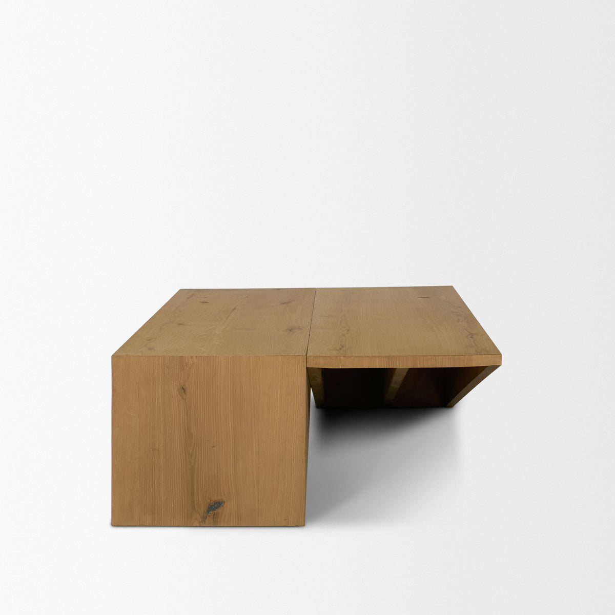 West 55L x 32W x 14H Medium Brown Wooden Angled Coffee Table-Coffee Tables-DECOROLALA