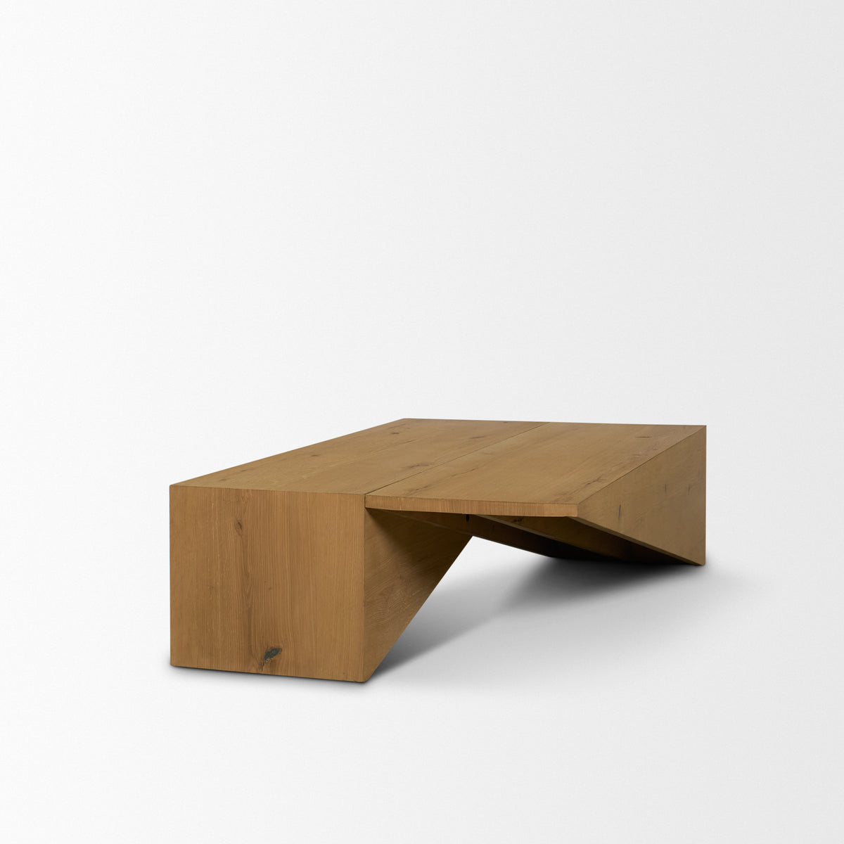 West 55L x 32W x 14H Medium Brown Wooden Angled Coffee Table-Coffee Tables-DECOROLALA