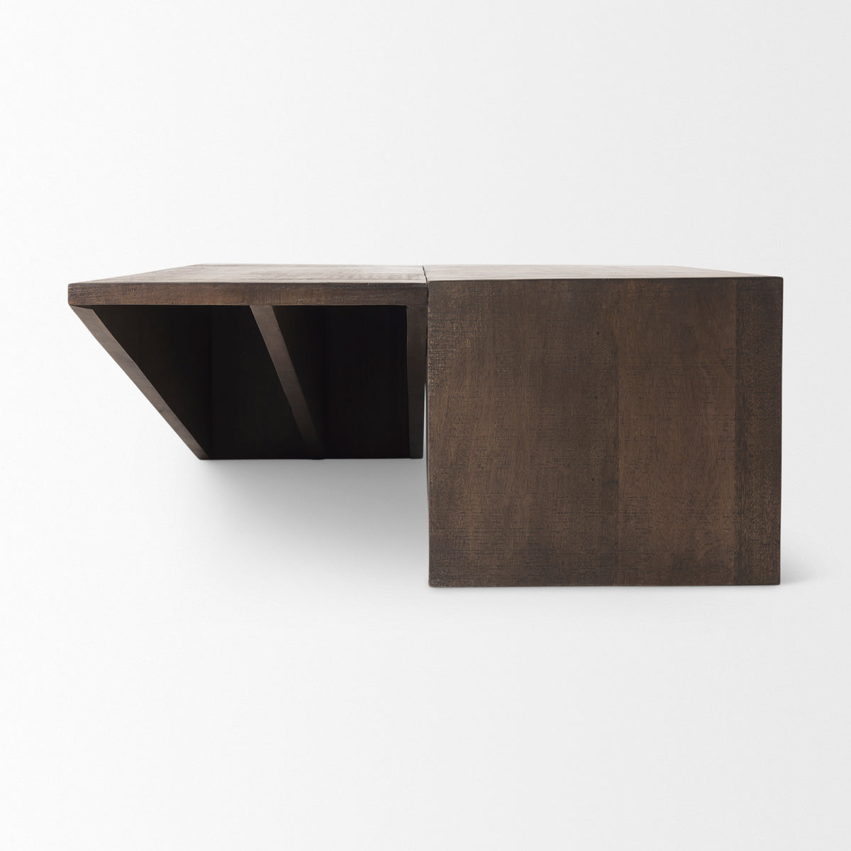 West 55L x 32W x 14H Medium Brown Wooden Angled Coffee Table-Coffee Tables-DECOROLALA
