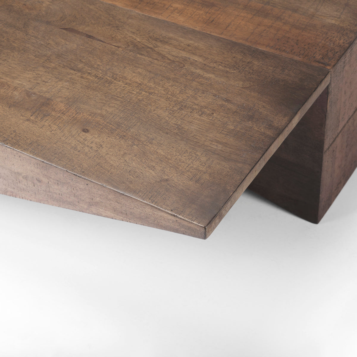 West 55L x 32W x 14H Medium Brown Wooden Angled Coffee Table-Coffee Tables-DECOROLALA