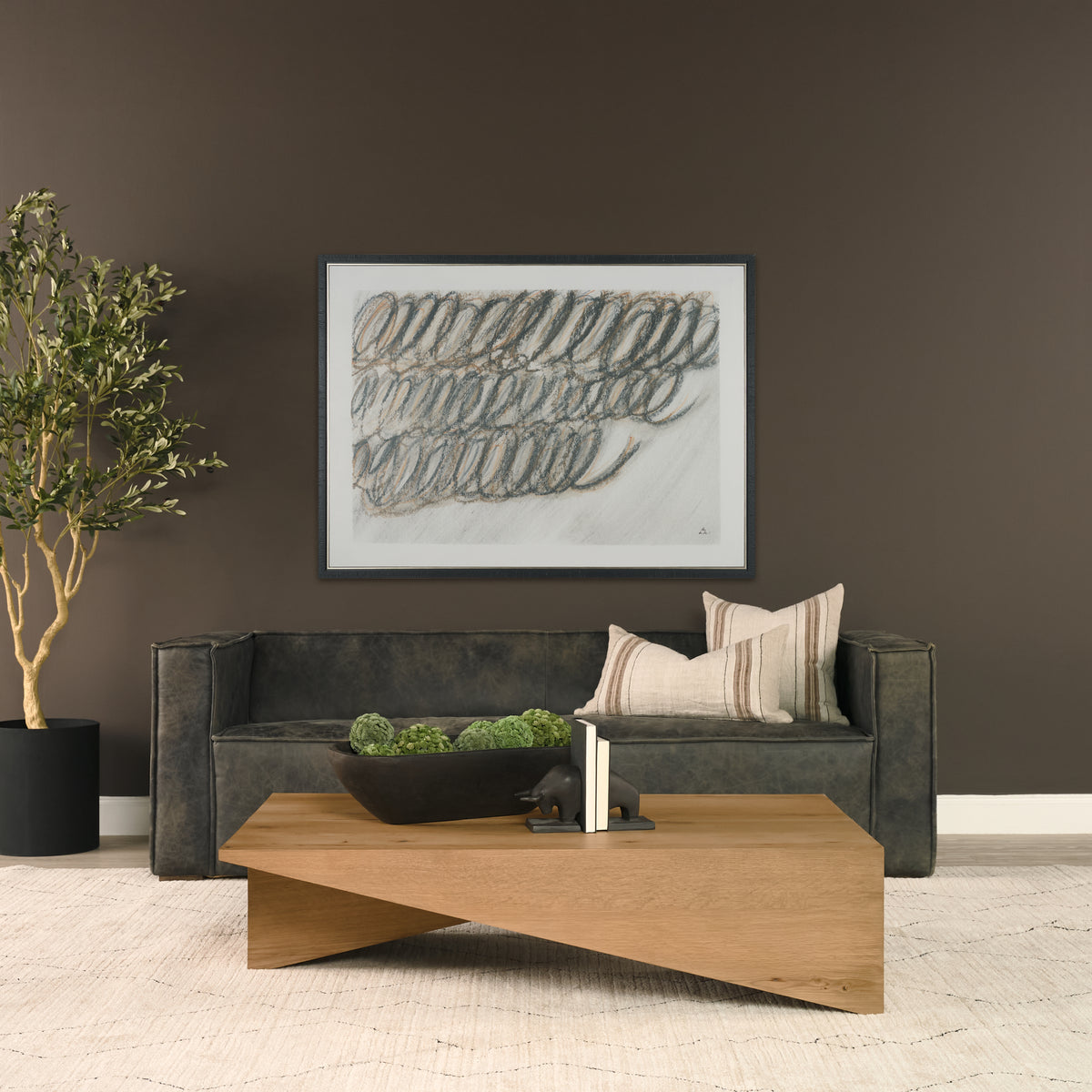 West 55L x 32W x 14H Medium Brown Wooden Angled Coffee Table-Coffee Tables-DECOROLALA