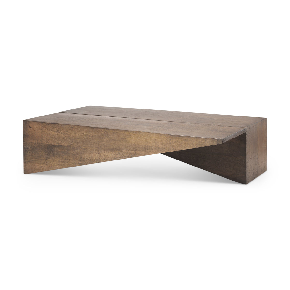 West 55L x 32W x 14H Medium Brown Wooden Angled Coffee Table-Coffee Tables-DECOROLALA