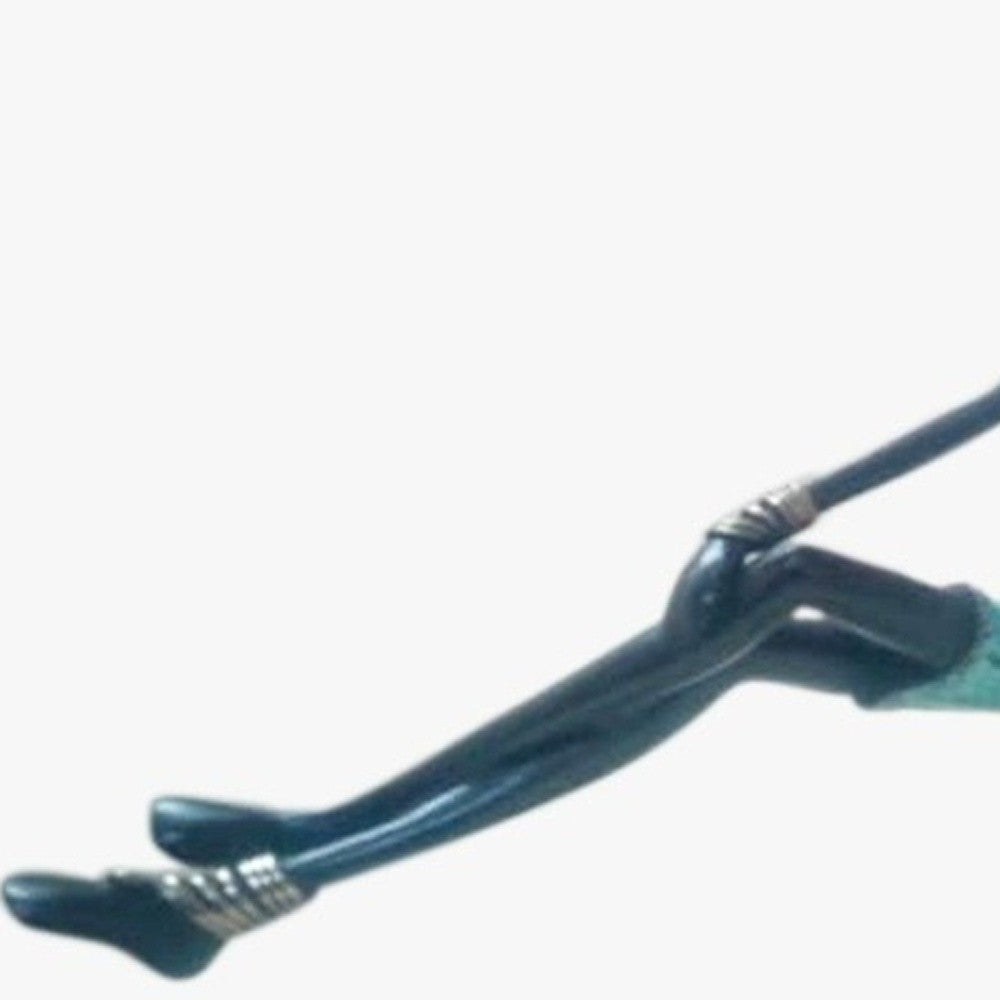 West African Vintage Hand Cast Bronze Female Figurine from Burkina Faso in Sky Blue Dress-Sculptures-DECOROLALA