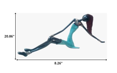 West African Vintage Hand Cast Bronze Female Figurine from Burkina Faso in Sky Blue Dress-Sculptures-DECOROLALA