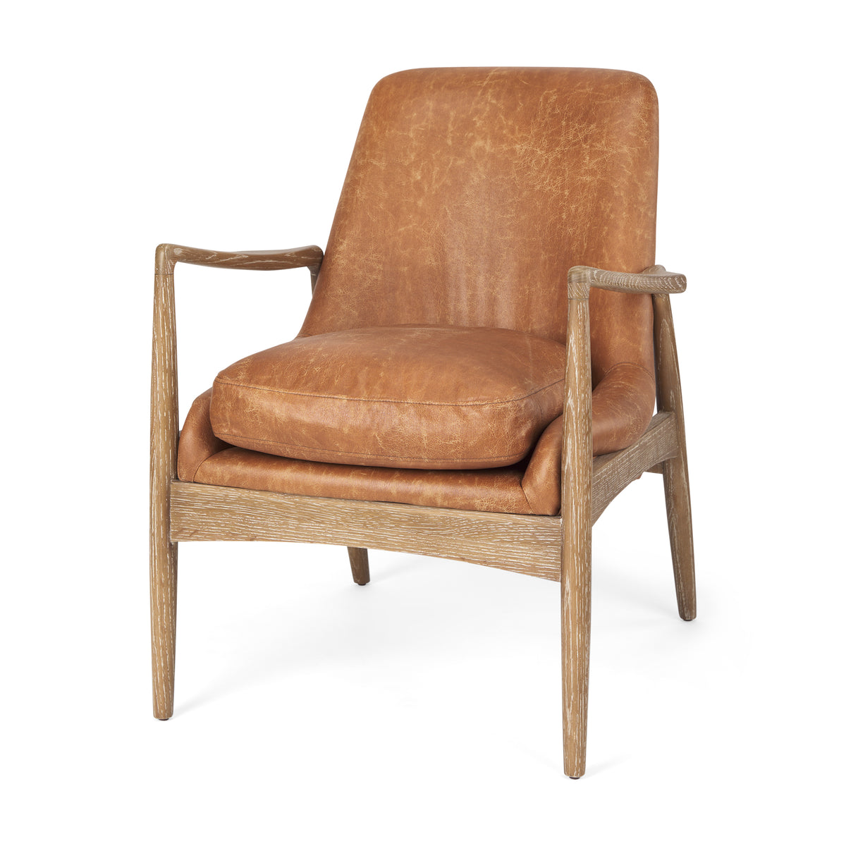 Westan Cognac Faux Leather W/Medium Brown Wood Accent Chair-Accent Chairs-DECOROLALA