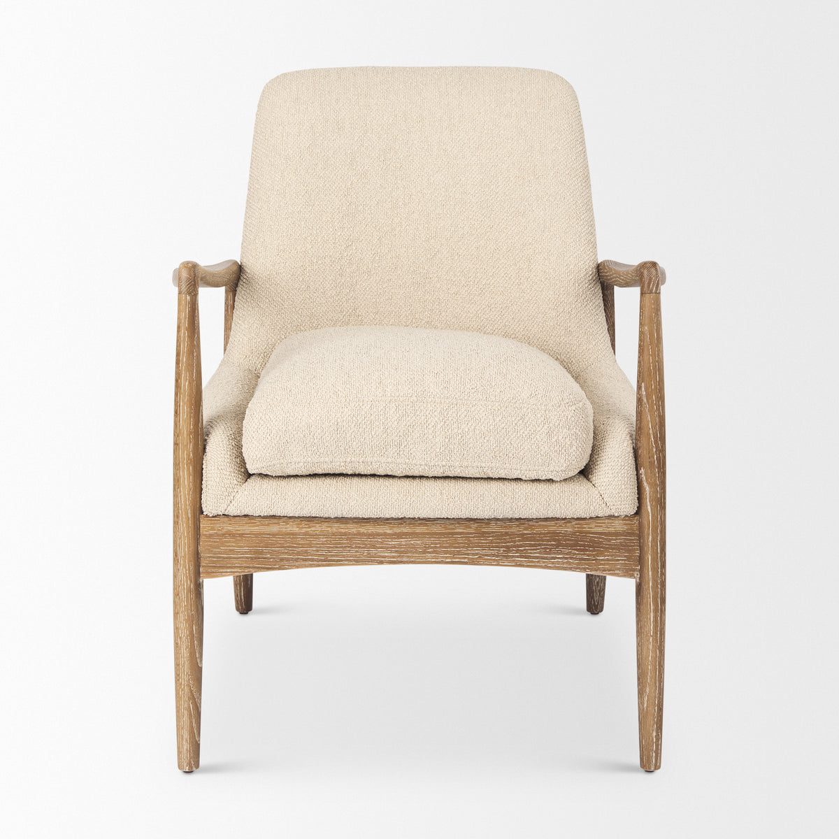Westan Cream Boucle Fabric W/Light Brown Wood Accent Chair-Accent Chairs-DECOROLALA