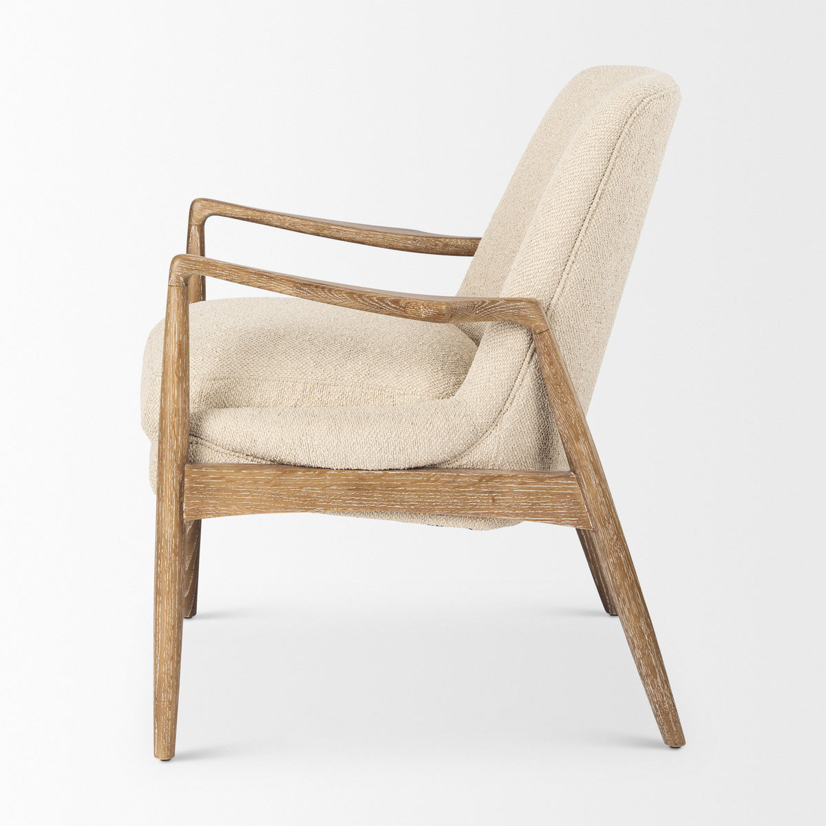 Westan Cream Boucle Fabric W/Light Brown Wood Accent Chair-Accent Chairs-DECOROLALA