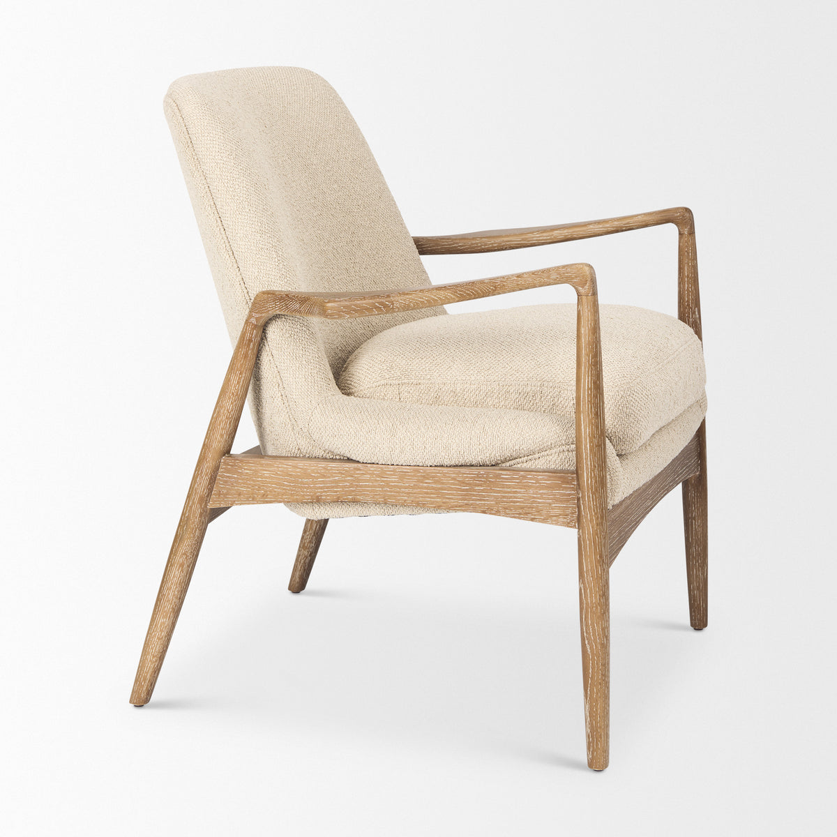 Westan Cream Boucle Fabric W/Light Brown Wood Accent Chair-Accent Chairs-DECOROLALA