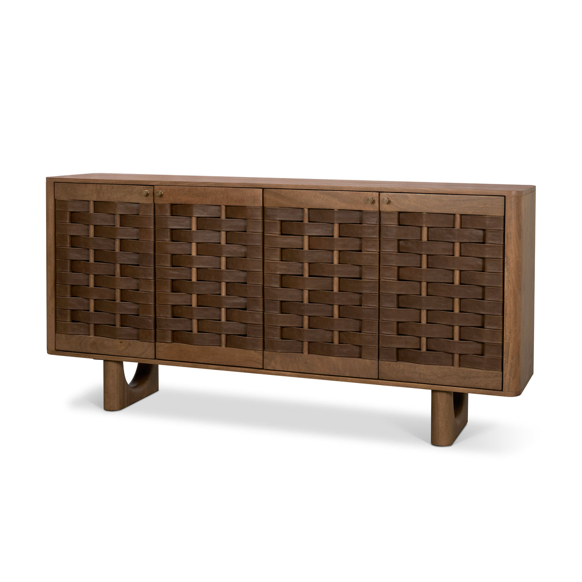 Wexlan Solid Wood w/ Leather Weave 4 Door Closed Sideboard-Sideboards & Buffets-DECOROLALA