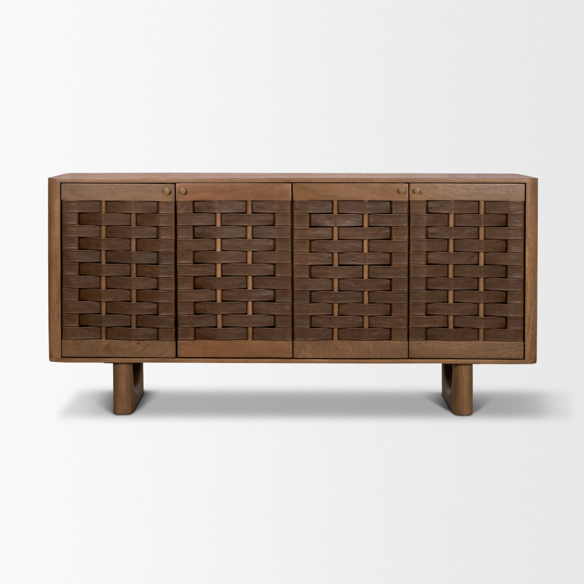 Wexlan Solid Wood w/ Leather Weave 4 Door Closed Sideboard-Sideboards & Buffets-DECOROLALA