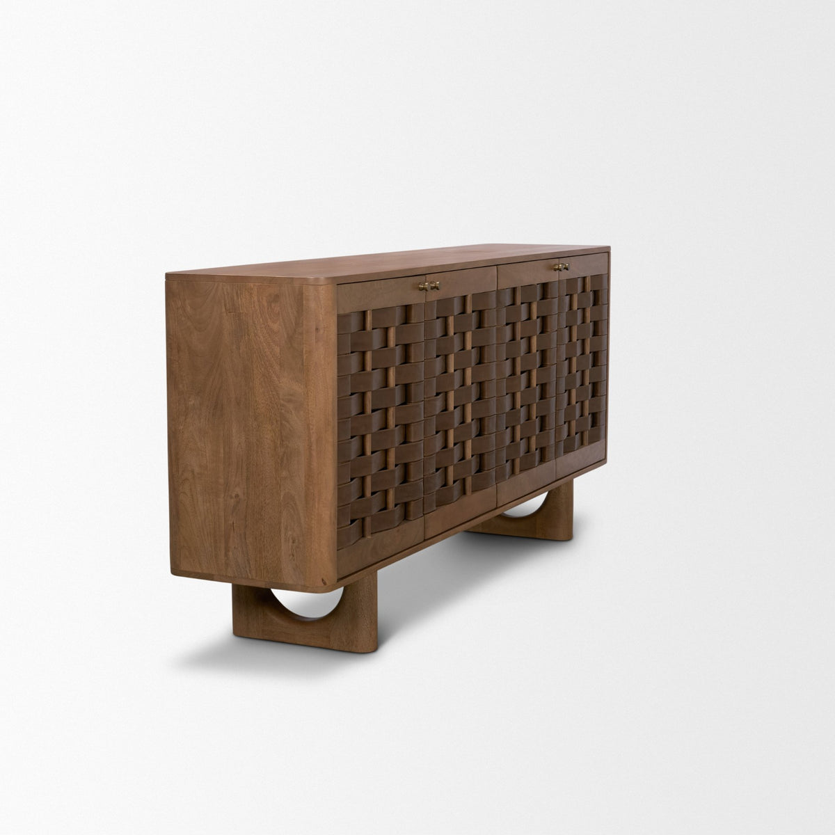 Wexlan Solid Wood w/ Leather Weave 4 Door Closed Sideboard-Sideboards & Buffets-DECOROLALA