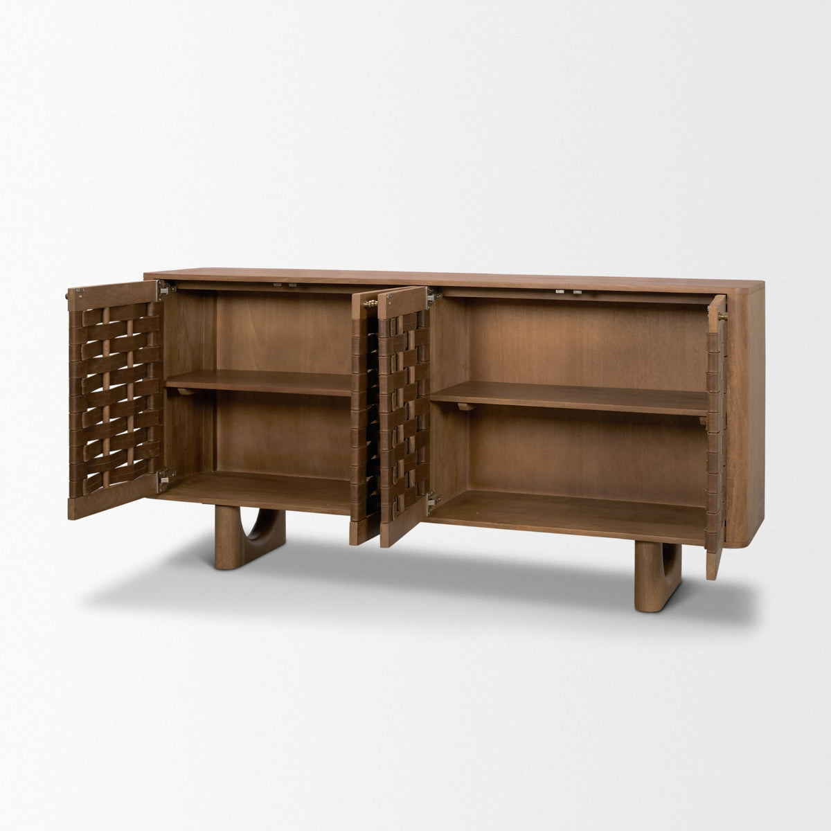 Wexlan Solid Wood w/ Leather Weave 4 Door Closed Sideboard-Sideboards & Buffets-DECOROLALA