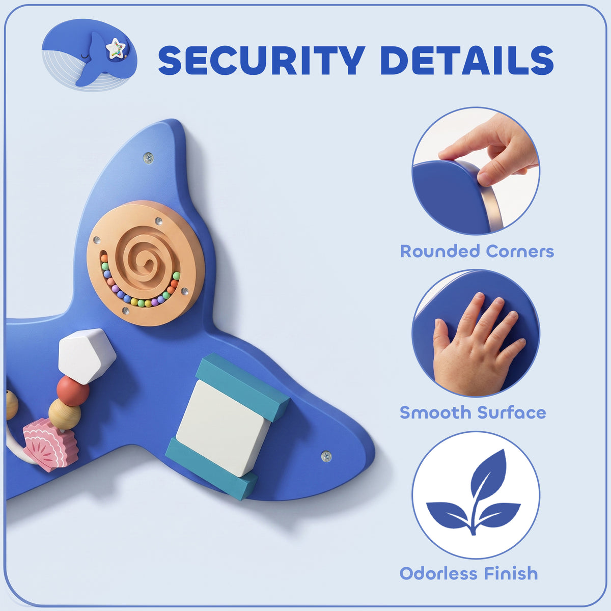 Whale Activity Wall Busy Board - 13-in-1 Sensory Panel, Blue-Toys & Games > Baby & Toddler Toys > Toy Playsets-DECOROLALA