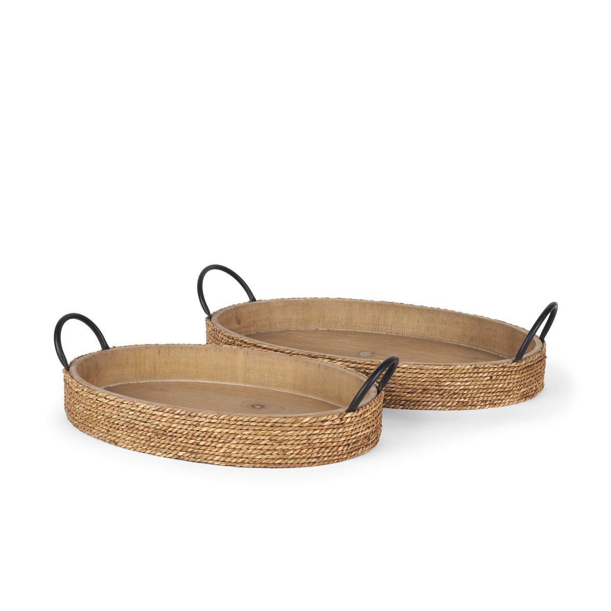 Wheaton Light Brown Wood w/ Natural Jute Serving Trays-Trays-DECOROLALA