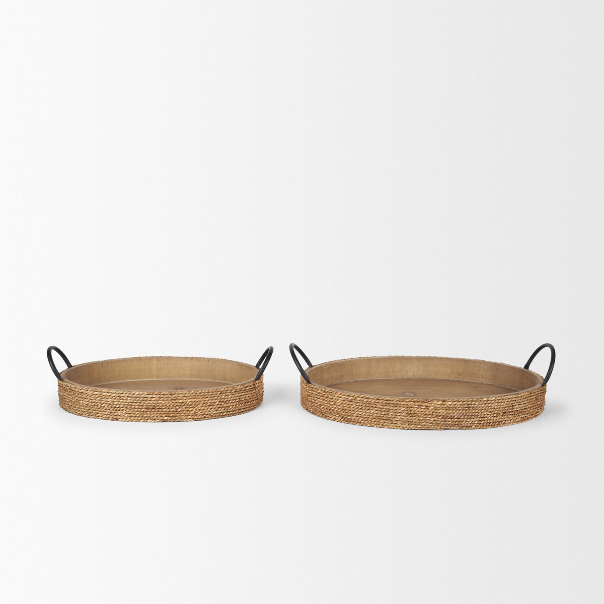 Wheaton Light Brown Wood w/ Natural Jute Serving Trays-Trays-DECOROLALA