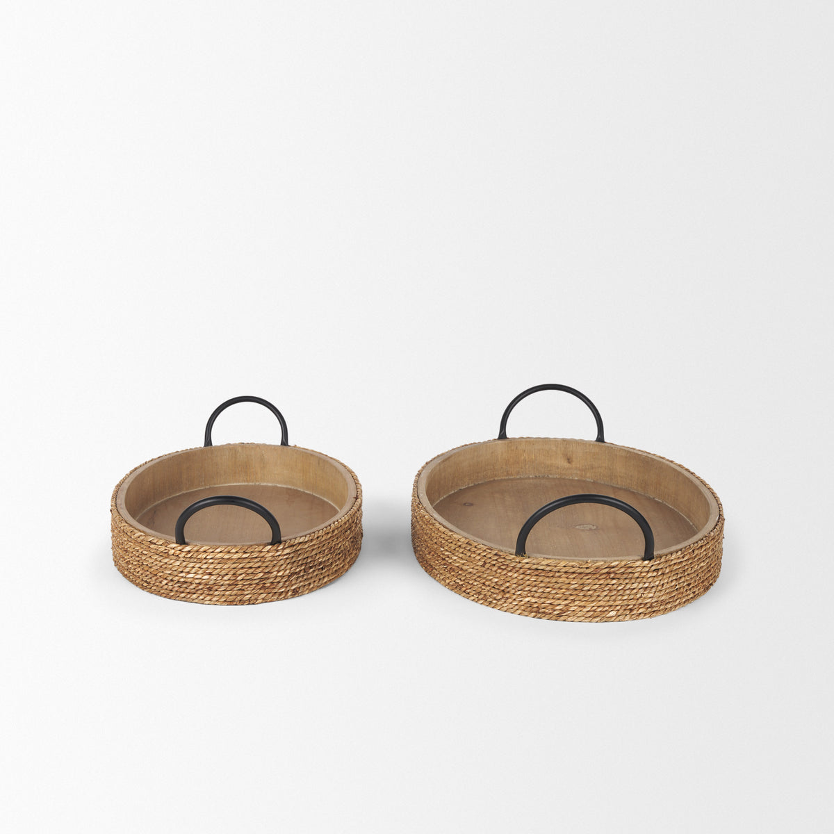 Wheaton Light Brown Wood w/ Natural Jute Serving Trays-Trays-DECOROLALA