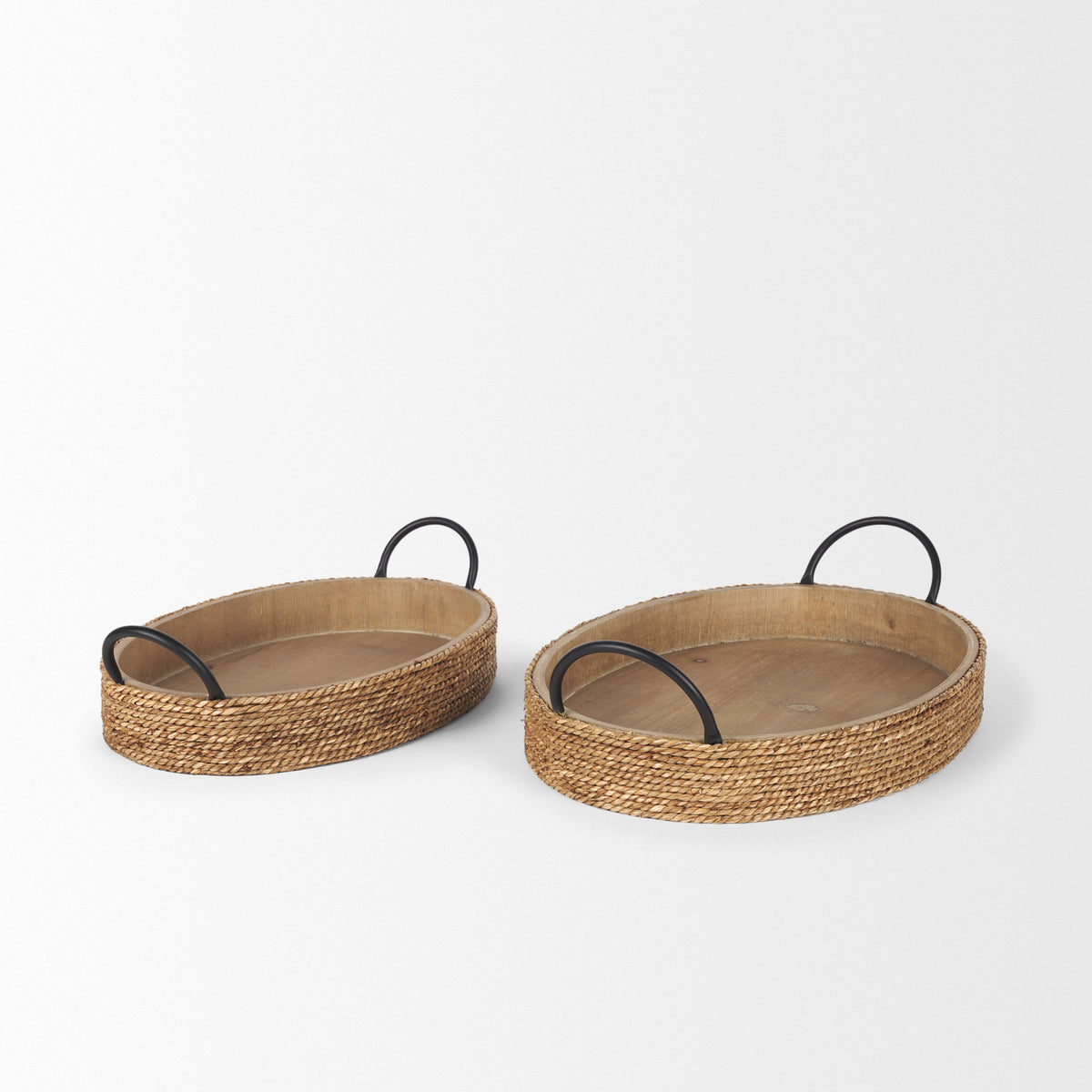 Wheaton Light Brown Wood w/ Natural Jute Serving Trays-Trays-DECOROLALA