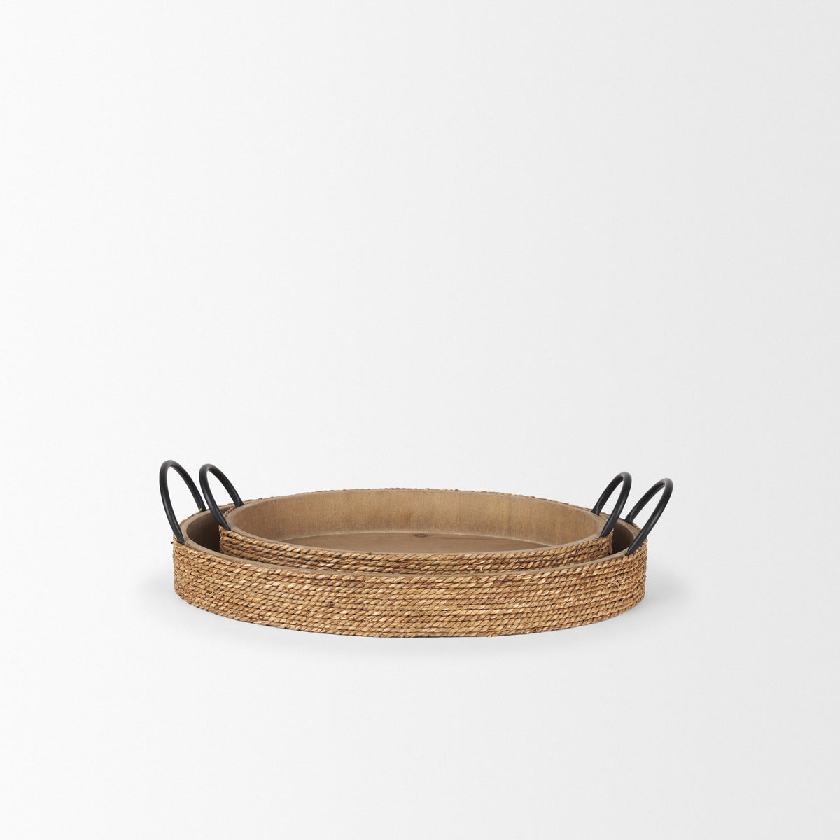 Wheaton Light Brown Wood w/ Natural Jute Serving Trays-Trays-DECOROLALA