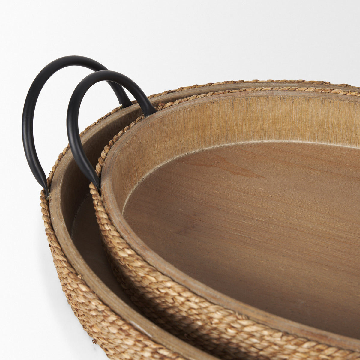 Wheaton Light Brown Wood w/ Natural Jute Serving Trays-Trays-DECOROLALA
