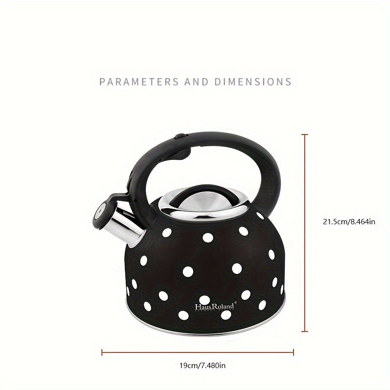 Whistling Tea Kettle - 2.5L Stainless Steel Polka Dot Black-Stovetop Kettl-DECOROLALA