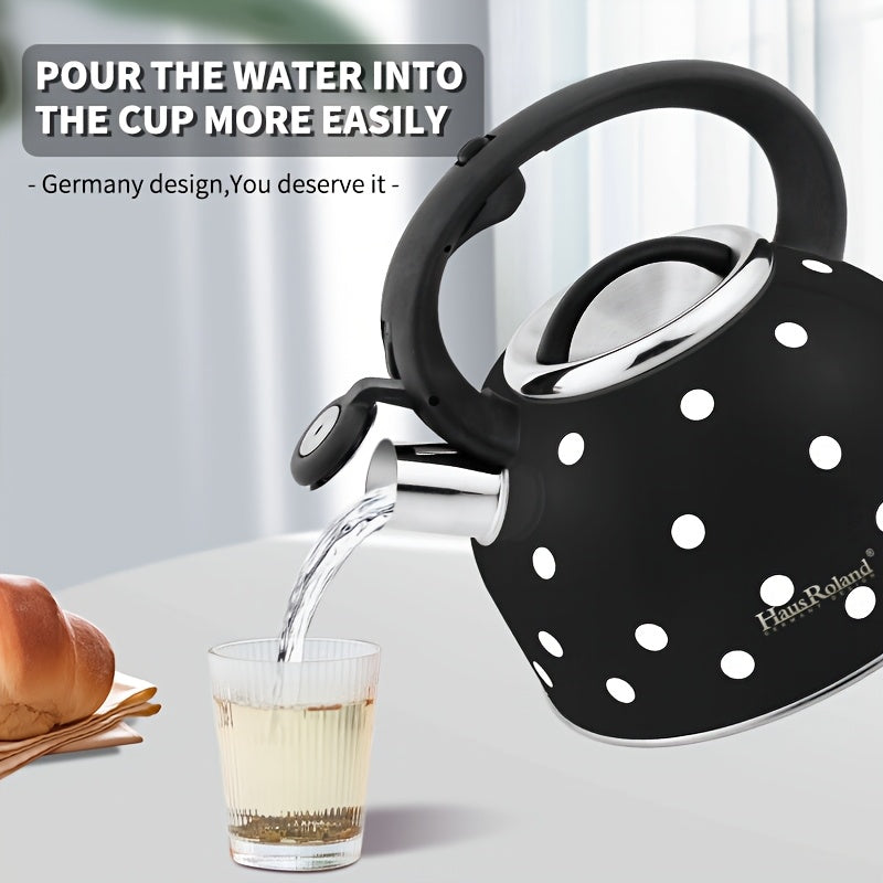 Whistling Tea Kettle - 2.5L Stainless Steel Polka Dot Black-Stovetop Kettl-DECOROLALA