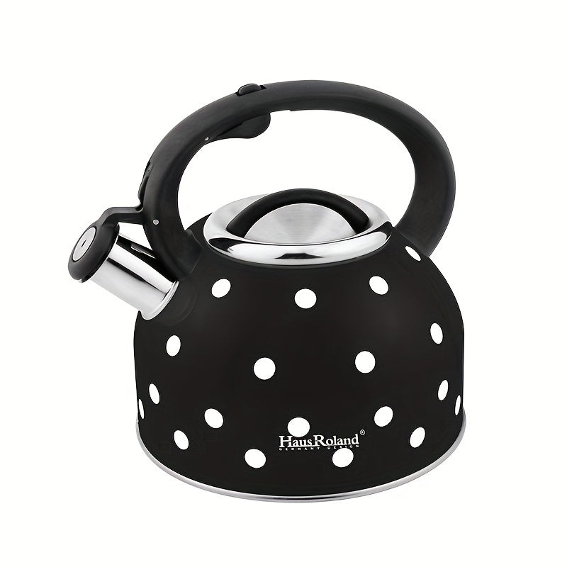 Whistling Tea Kettle - 2.5L Stainless Steel Polka Dot Black-Stovetop Kettl-DECOROLALA