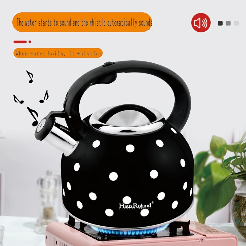 Whistling Tea Kettle - 2.5L Stainless Steel Polka Dot Black-Stovetop Kettl-DECOROLALA