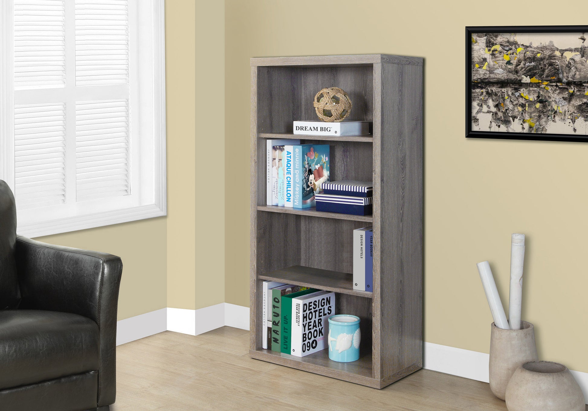 White 48"H Bookcase With 4 Adjustable Shelves-Computer Desk-DECOROLALA