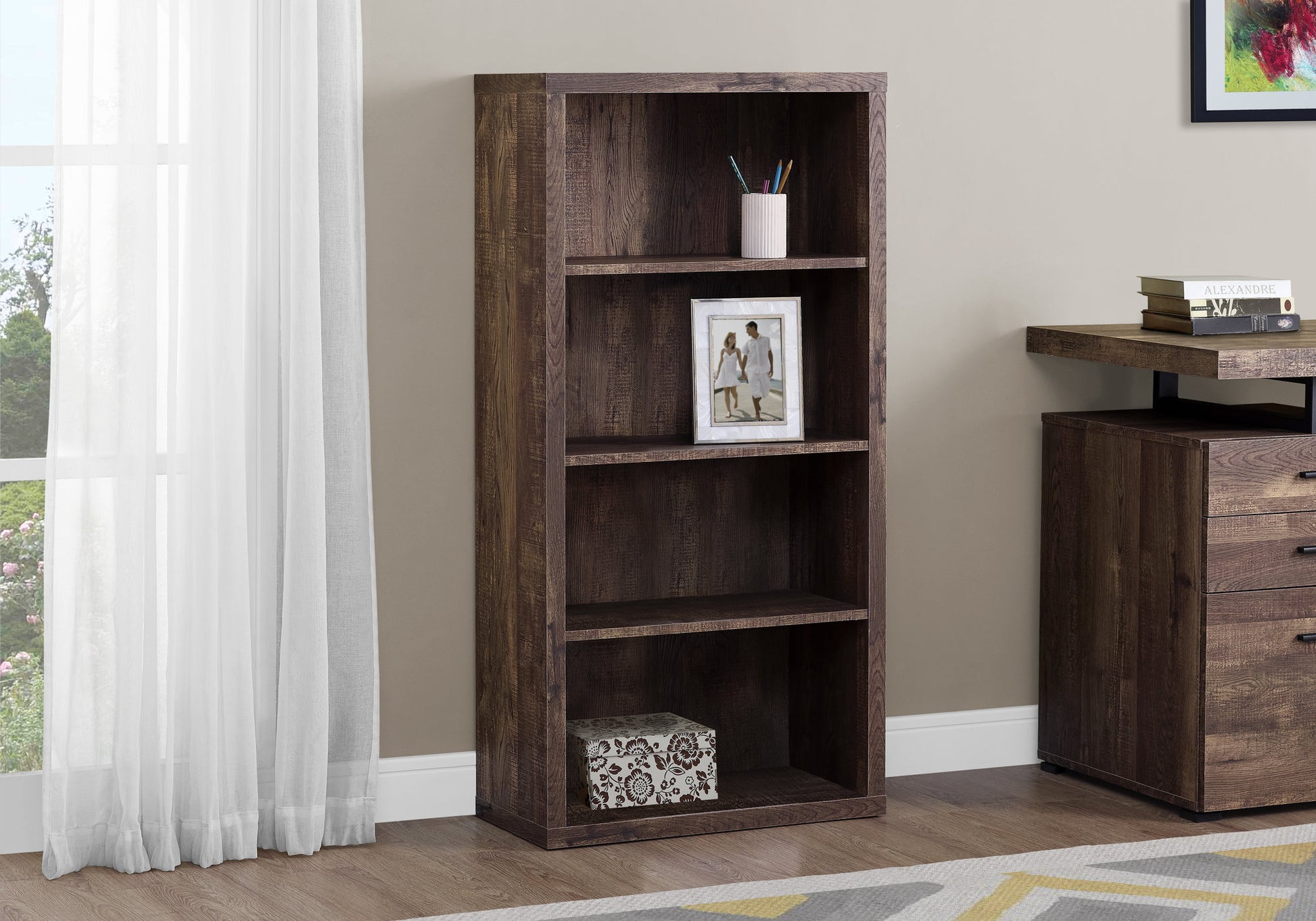 White 48"H Bookcase With 4 Adjustable Shelves-Computer Desk-DECOROLALA