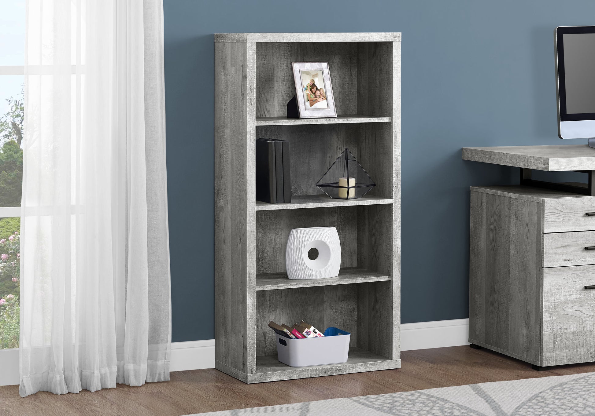 White 48"H Bookcase With 4 Adjustable Shelves-Computer Desk-DECOROLALA